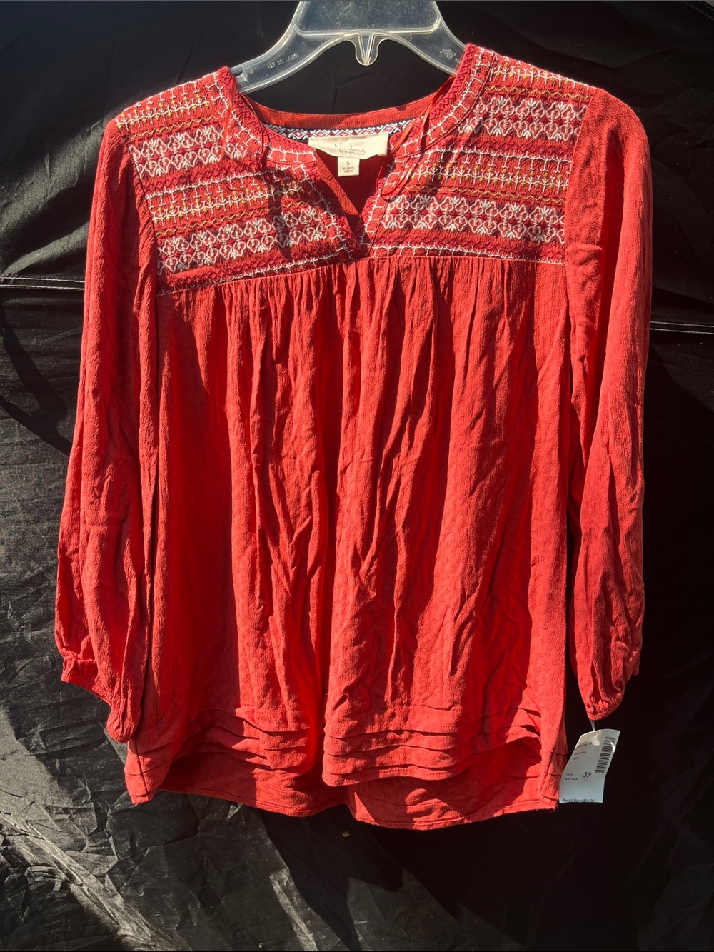Westbound Red Embroidered Peasant Tunic Top